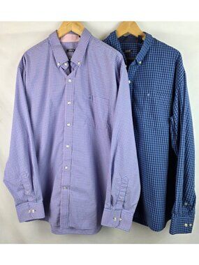 IZOD Men's Shirt Size XXL Blue Plaid Long Sleeve Button Down Top Lot of 2